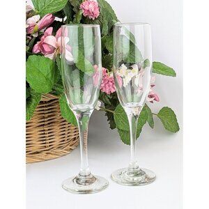 Pair of Crystal Fluted Minimalist Champagne Glasses Holiday Toast Celebration
